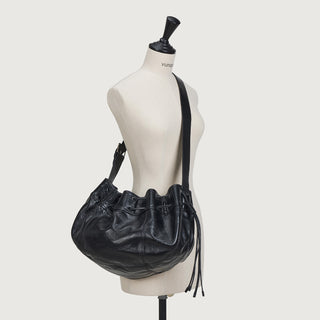 Perfec Wave String Leather Hobo L Black