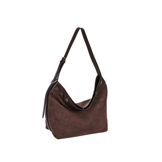 Perfec Button Up Soft Suede Hobo S Rum Brown