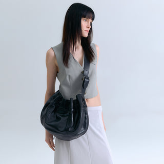 Perfec Wave String Leather Hobo L Black