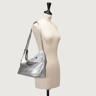 Perfec Button Up Soft Hobo S Silver