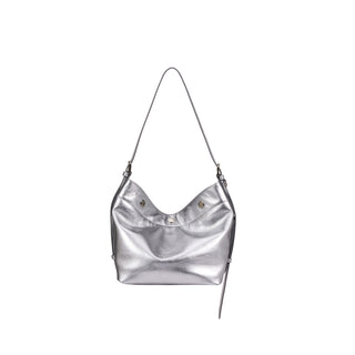 Perfec Button Up Soft Hobo Piccolo Silver