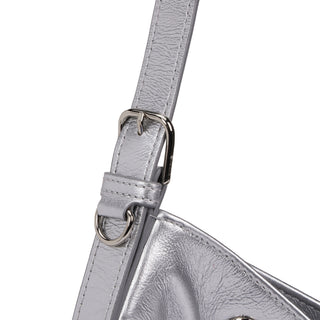 Perfec Button Up Soft Hobo Piccolo Silver