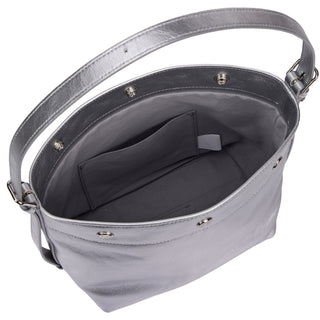 Perfec Button Up Soft Hobo Piccolo Silver