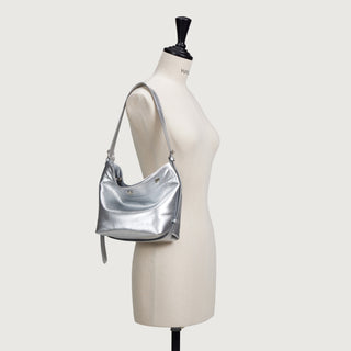 Perfec Button Up Soft Hobo Piccolo Silver