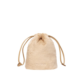 Perfec Drawstring Fur Pouch Beige