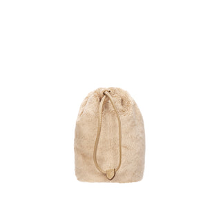 Perfec Drawstring Fur Pouch Beige