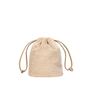 Perfec Drawstring Fur Pouch Beige