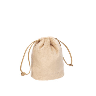 Perfec Drawstring Fur Pouch Beige